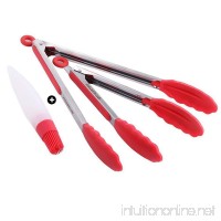 OTHERMAX Heat Resistant Silicone Kitchen Tongs Set - Stainless Steel Cooking Tongs with Silicone Tips for BBQ  Salads Grilling Serving and Fish Turning with Silicone Oil Brush - B06Y5S67RF
